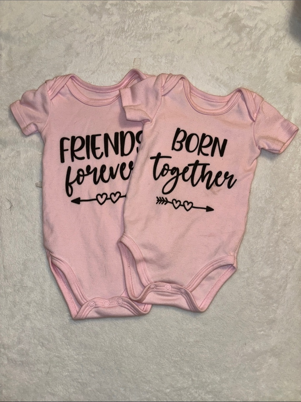Pink "Friends Forever / Born Together" Twin Baby One-Piece Set